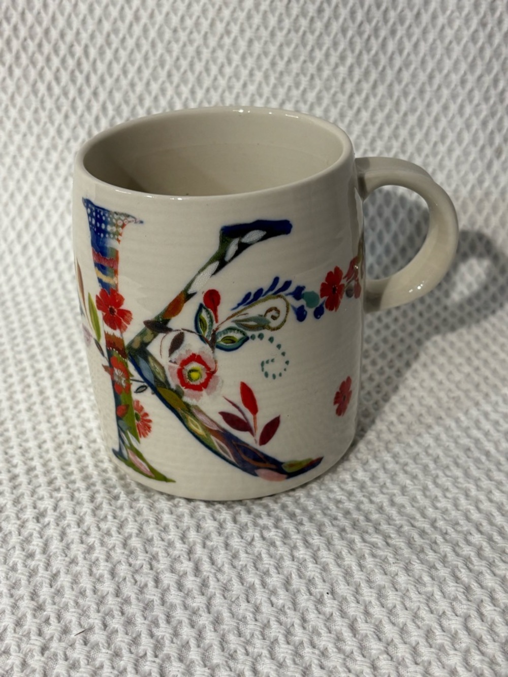 STARLA HOLFMANN Floral Letter K Ceramic Mug - Colorful Monogram NEW